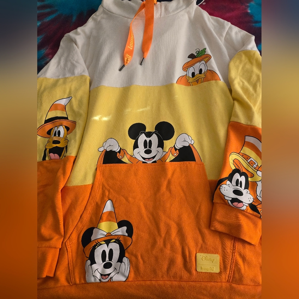 Loungefly Disney Mickey & Friends Candy Corn Halloween Hoodie Unisex XL NEW